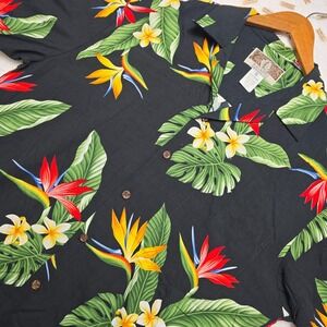 Kalaheo Hawaiian Shirt Size S Black Tropical Floral Birds of‎ Paradise Aloha